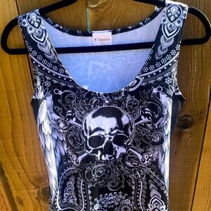 CowCow Womens Skull Angle Wings Paisley Graphic Skater Dress Motorcycle  Large